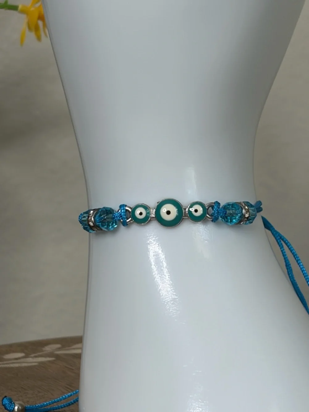 Blue Evil Eye Bracelet Adjustable Protection Bracelet Minimalist Crystal - Picture 2 of 5